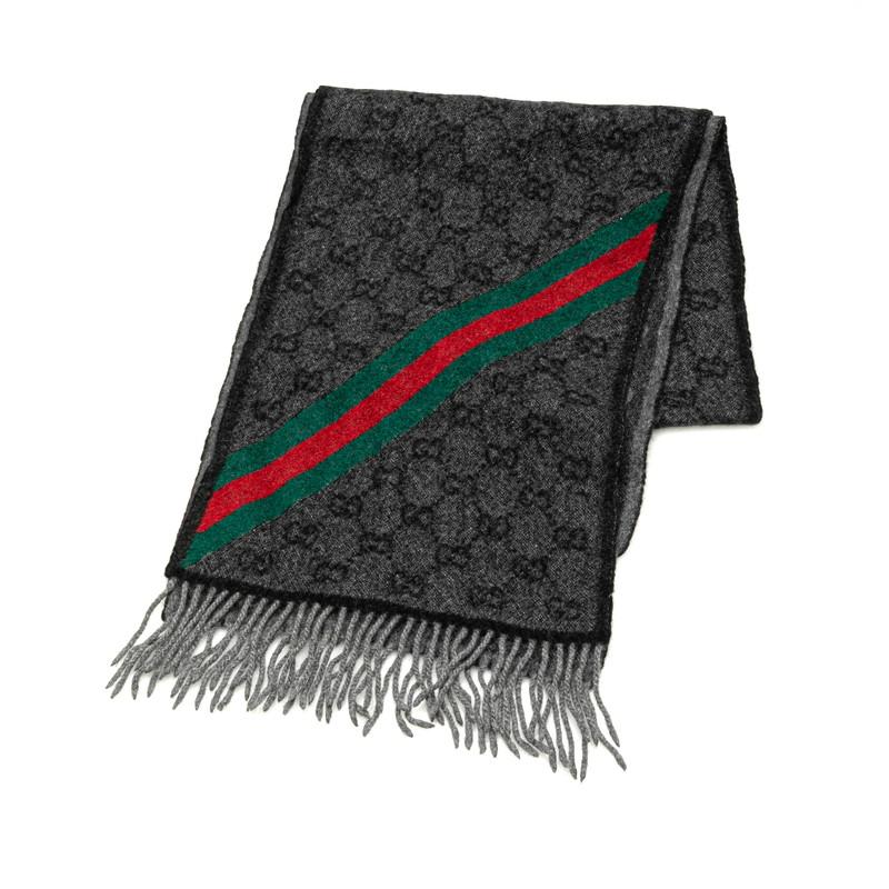 GUCCI シェリーライン GGパターン フリンジマフラー グレー