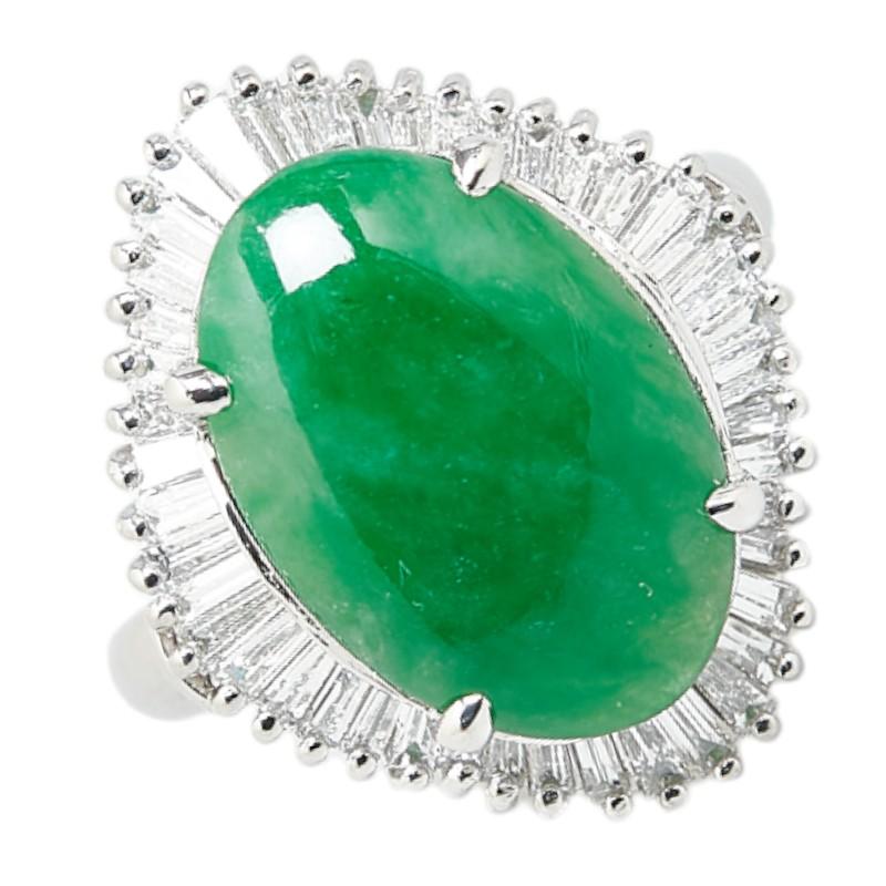 Pt900 プラチナ ひすい5.52ct ダイヤ0.89ct ひし形 リング 指輪 #51 