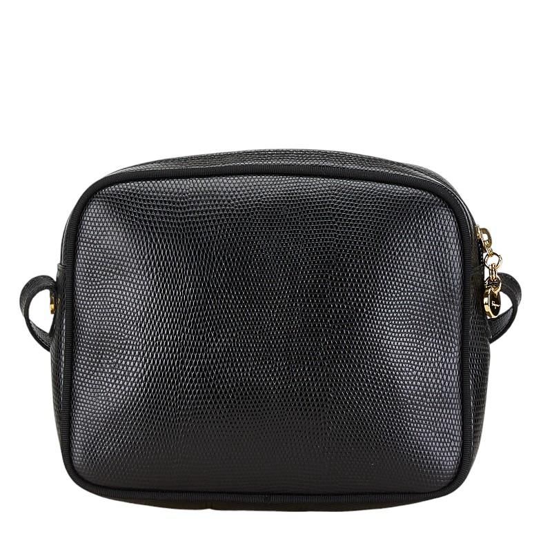 【極美品】Ferragamo リザード型押し ショルダーバッグ ヴァラリボン 黒 サルヴァトーレフェラガモ ヴァラ リザード 型押し ショルダー