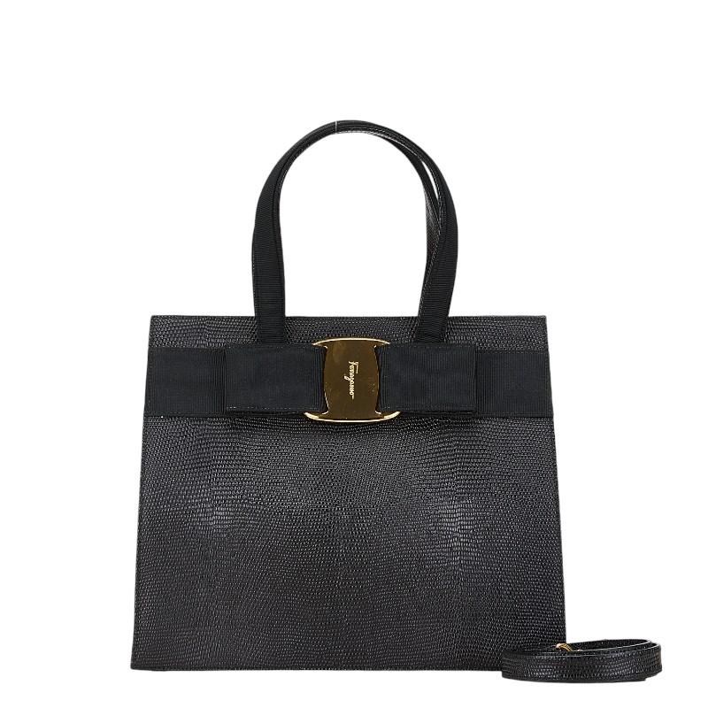 サルヴァトーレフェラガモ ヴァラ リボン リザード 型押し