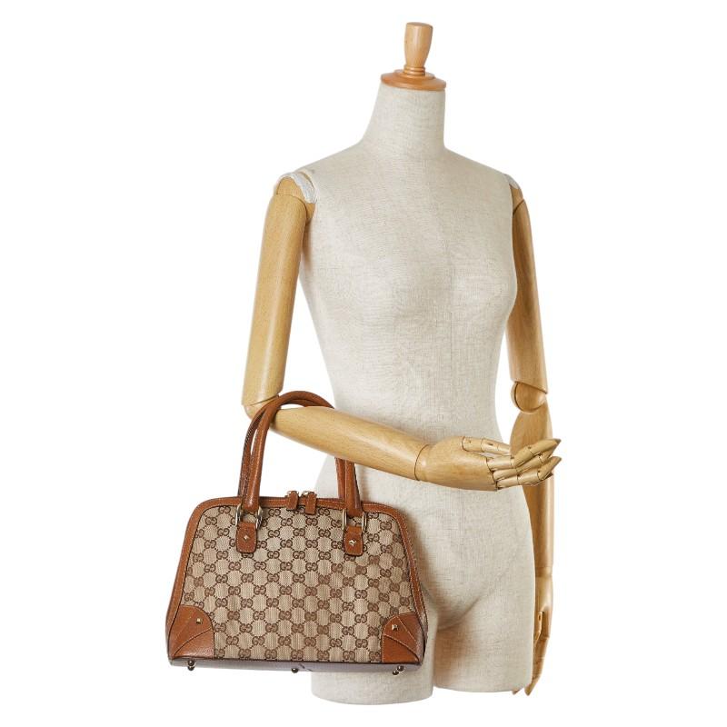 GUCCI ハンドバッグ ブラウン キャンバス/レザー GUCCI ブラウン キャンバスバッグ