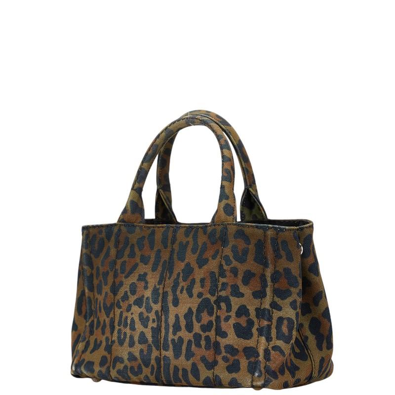 美品　プラダ　カナパ　レオパード プラダカナパ レオパード柄 ブラウン/黒 レディース ハラコ