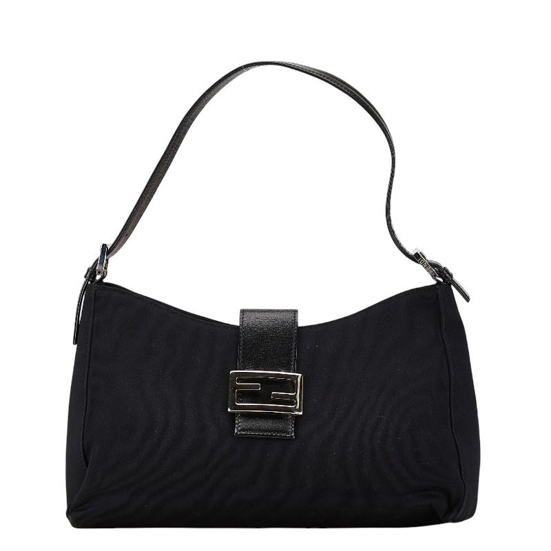FENDI フェンディ ワンショルダーバッグ ブラック コットン レザー 