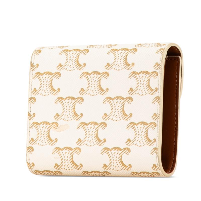 美品　セリーヌ　トリオンフ　PVCレザー　折り財布　ホワイト CELINE セリーヌ トリオンフ 二つ折り財布 ホワイト ゴールド