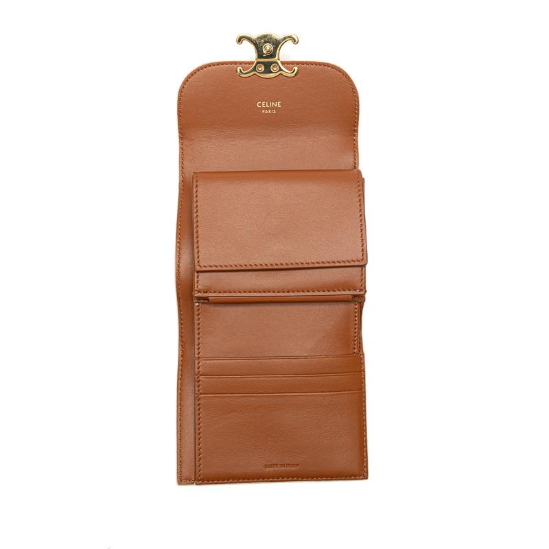 【CELINE（セリーヌ） 二つ折り財布 トリオンフ PVC×レザー】 CELINE（セリーヌ） トリオンフ 二つ折り財布 ホワイト ゴールド PVC