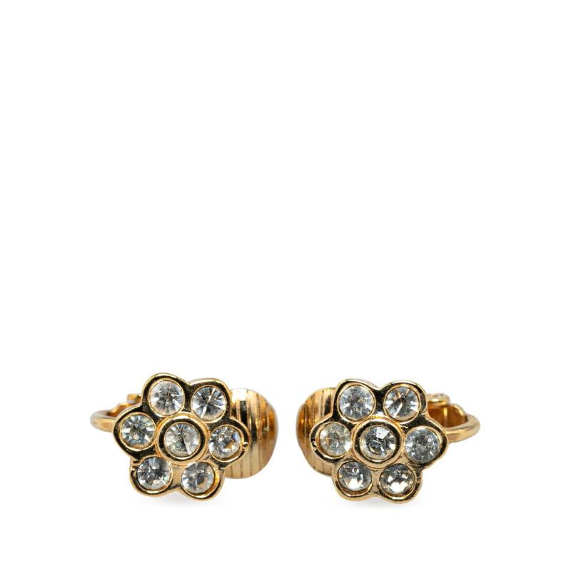 ディオール 花 フラワー モチーフ ラインストーン イヤリング ゴールド  