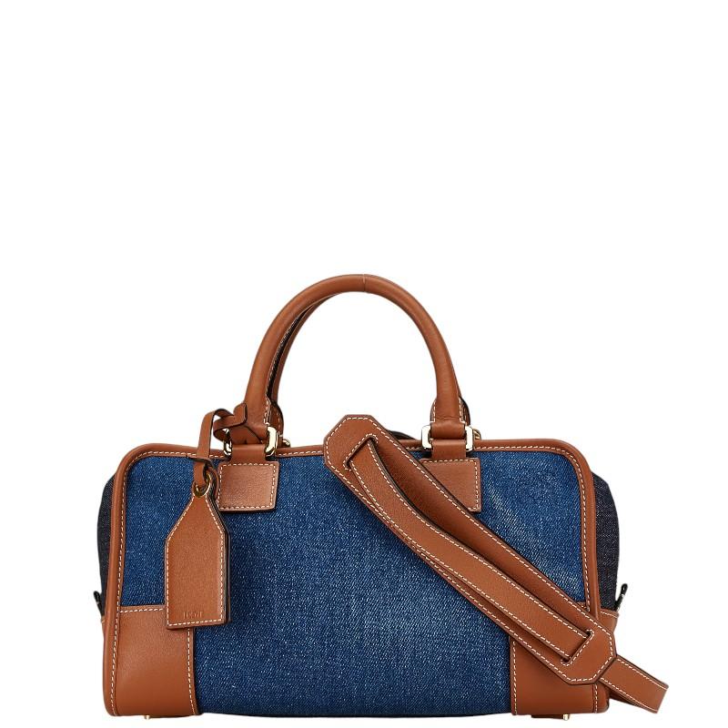 ロエベ アマソナ28 ハンドバッグ ショルダーバッグ 2WAY ブルー ブラウン デニム レザー レディース LOEWE 【中古】 LOEWE（ロエベ） アマソナ28 ハンドバッグ ショルダーバッグ 2WAY