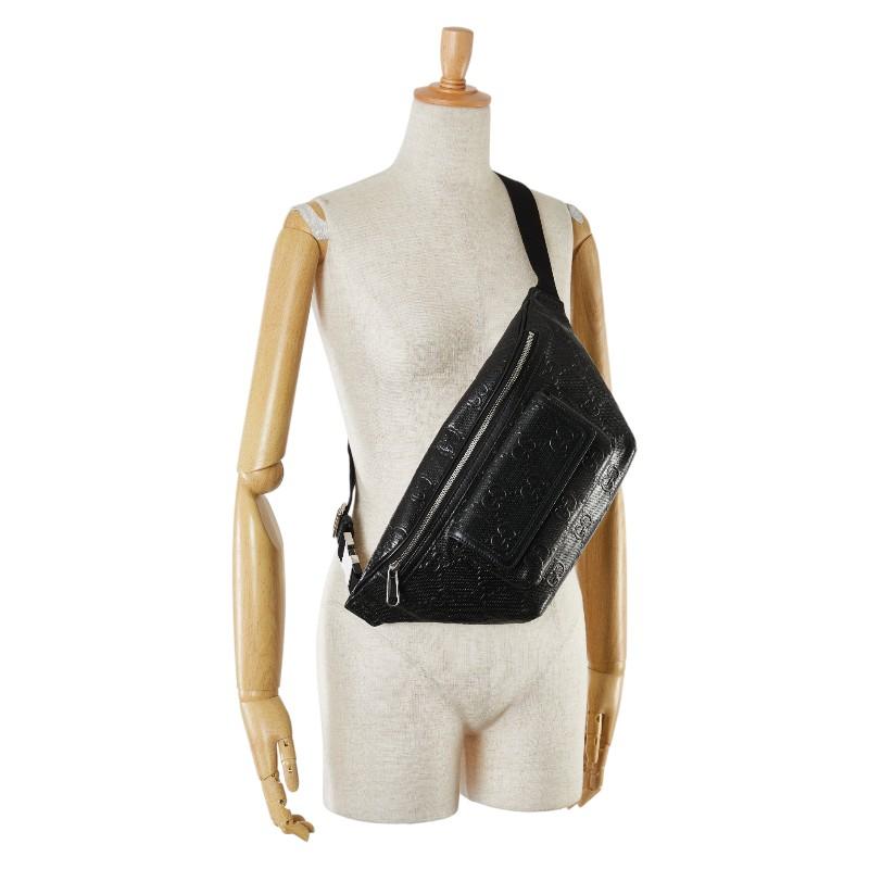 GUCCI GGエンボス ベルトボディバッグ ブラックレザー GUCCI グッチ GGエンボス ボディバッグ ウエストバッグ 645093