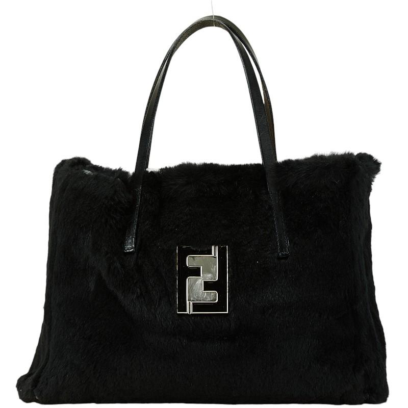 FENDI フェンディ ハンドバッグ ブラック フェイクファー レザー FENDI フェンディ ハンドバッグ ブラック フェイクファー レザー