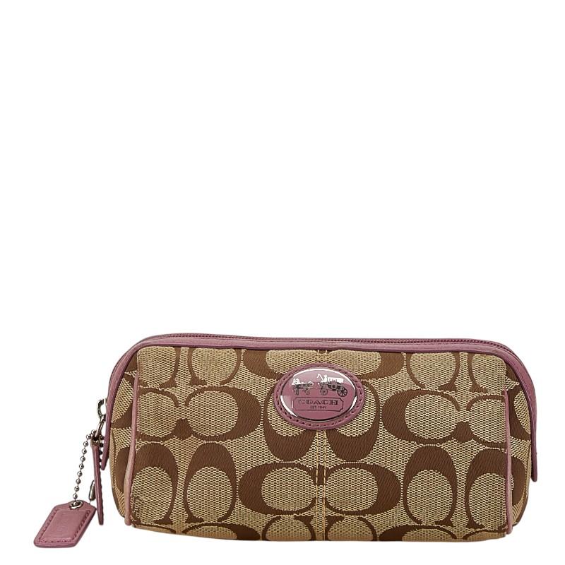 COACH（コーチ） シグネチャー ポーチ ベージュ ピンク キャンバス