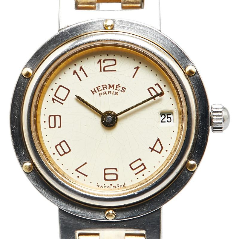 HERMES エルメス クリッパー 腕時計 クオーツ アイボリー文字盤 HERMES エルメス クリッパー 腕時計 クオーツ アイボリー文字盤