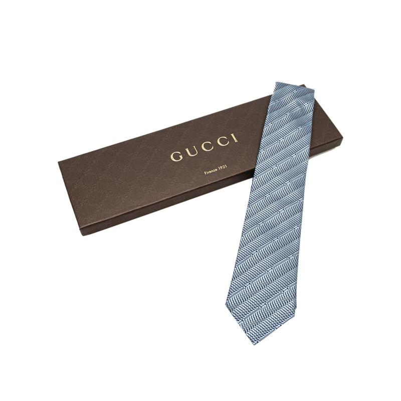 GUCCI（グッチ） ストライプ柄 ネクタイ ブルー シルク レディース 