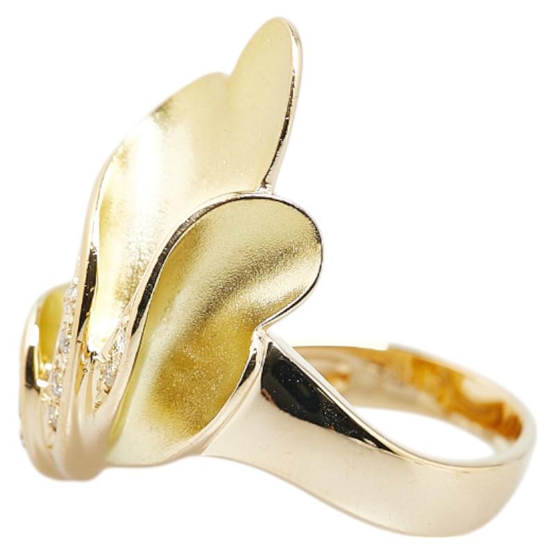 K18YG イエローゴールド ダイヤ0.06ct 植物 モチーフ リング 指輪 #50  