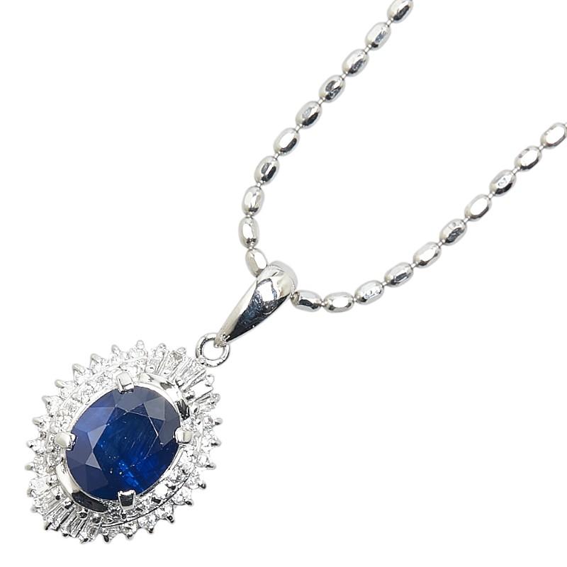 Pt900 プラチナ サファイア2.38ct ダイヤ0.46 ペンダントネックレス