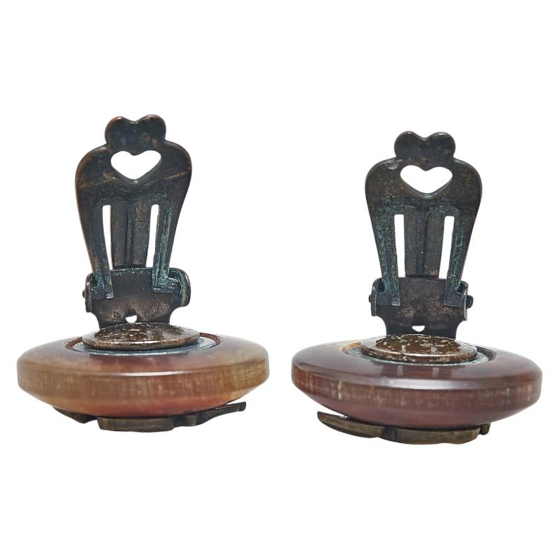 ❤お得なお品❤アヴァピアス  ホーン イヤリングにもなる エルメス ブラック HERMES エルメス ラッパ モチーフ イヤリング ブラウン ブラック