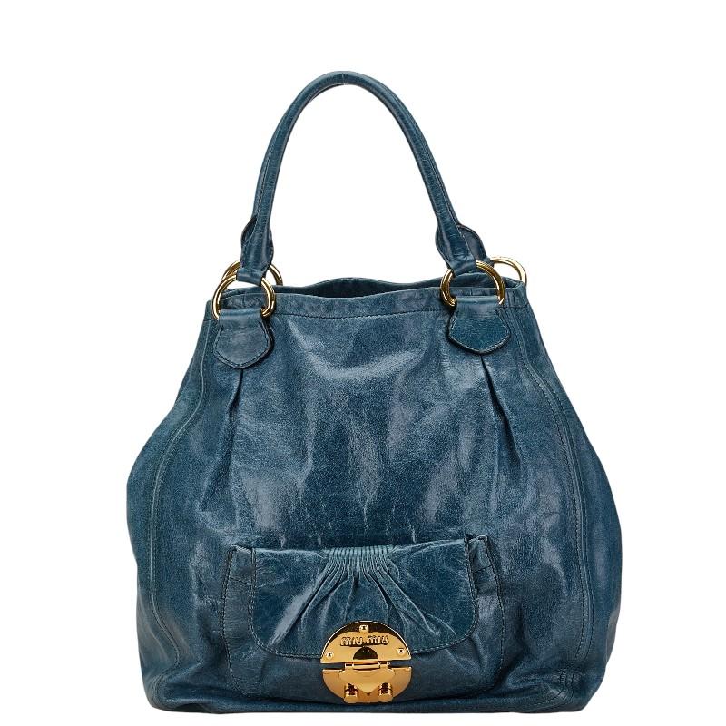 miu ミュウミュウ ハンドバッグ トートバッグ ブルー レザー miu ミュウミュウ ハンドバッグ トートバッグ ブルー レザー