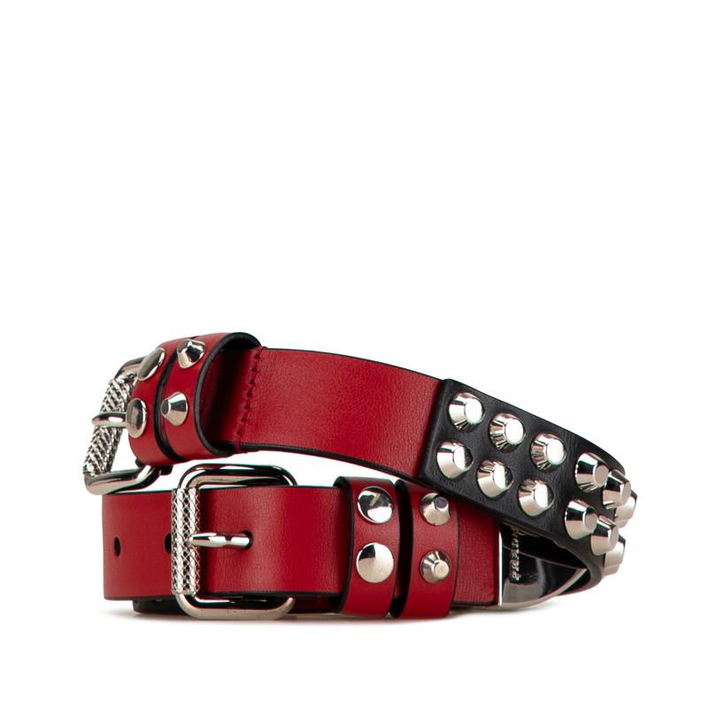 PRADA プラダ スタッズ ベルト レッド ブラック レザー