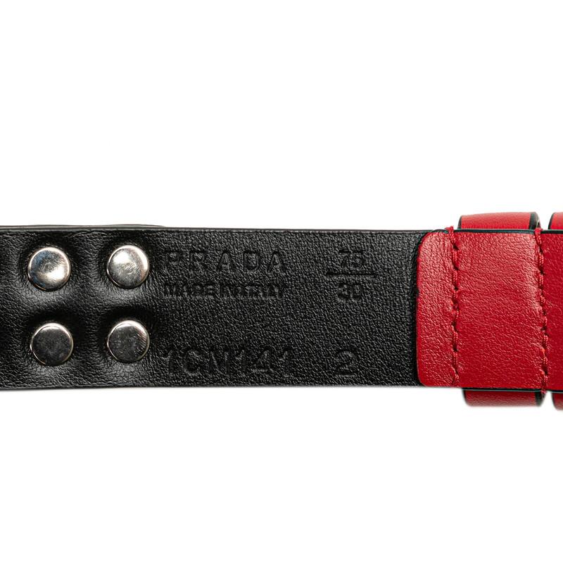 PRADA プラダ スタッズ ベルト レッド ブラック レザー PRADA プラダ スタッズ ベルト レッド ブラック レザー