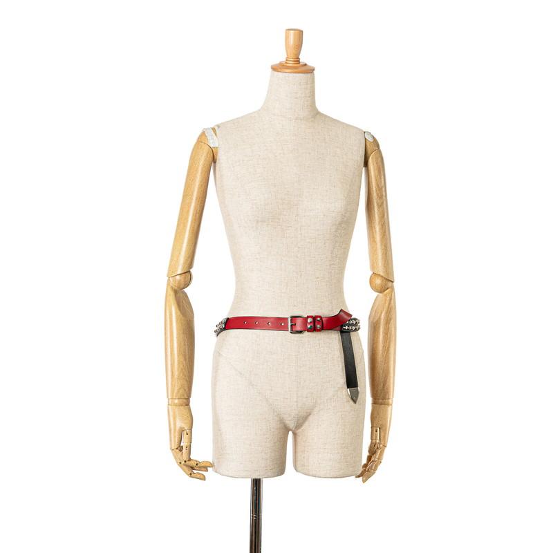 PRADA プラダ スタッズ ベルト レッド ブラック レザー PRADA プラダ スタッズ ベルト レッド ブラック レザー
