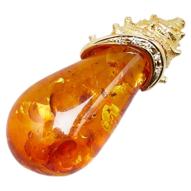 運気アップ！ 琥珀 K18 yg ペンダント トップ 鑑別