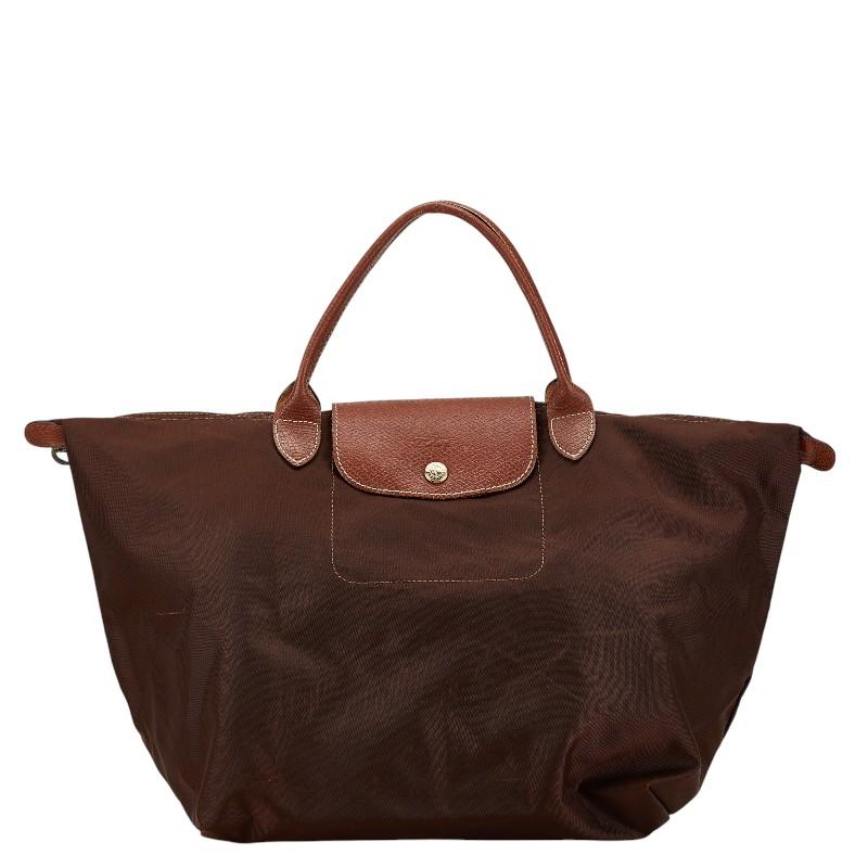美品✨ロンシャン ル プリアージュ ハンドバッグ M ナイロン レザー ブラウン LONGCHAMP（ロンシャン） ル プリアージュ Mサイズ トートバッグ