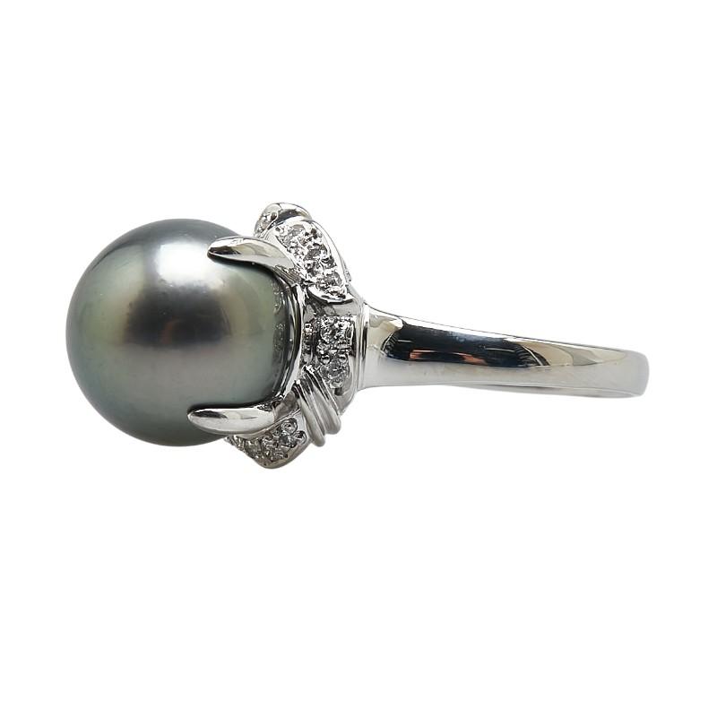 Pt900 プラチナ 黒蝶真珠12mm ダイヤ0.13ct リング 指輪 #57