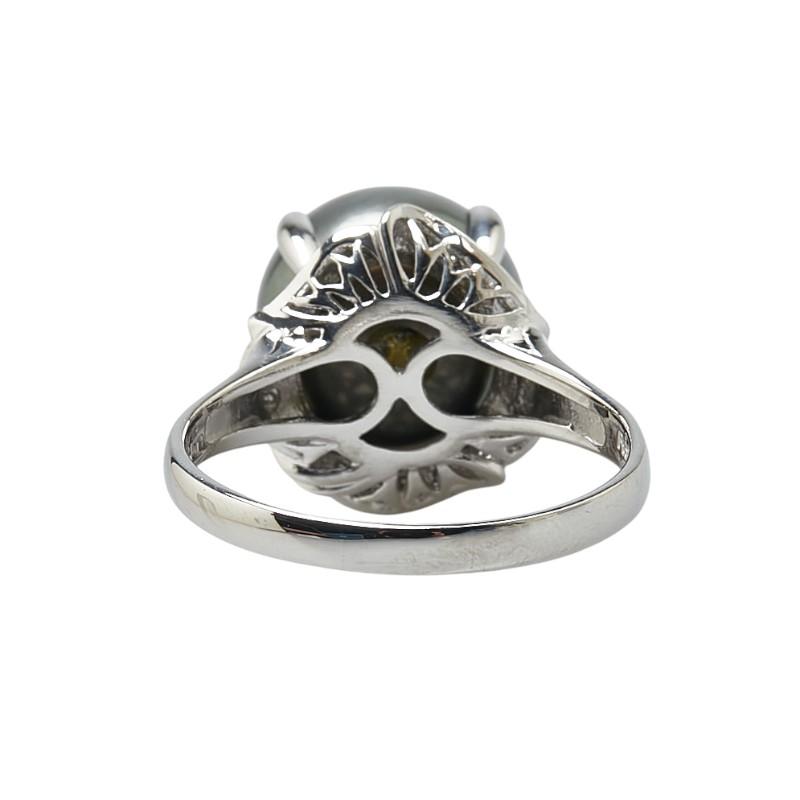 Pt900 プラチナ 黒蝶真珠12mm ダイヤ0.13ct リング 指輪 #57