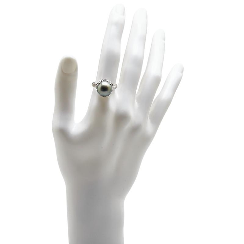Pt900 プラチナ 黒蝶真珠12mm ダイヤ0.13ct リング 指輪 #57