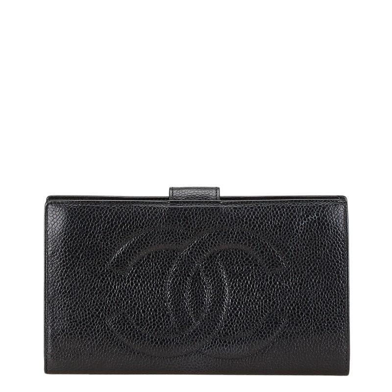 CHANEL（シャネル） ココマーク がま口 長財布 ブラック キャビア