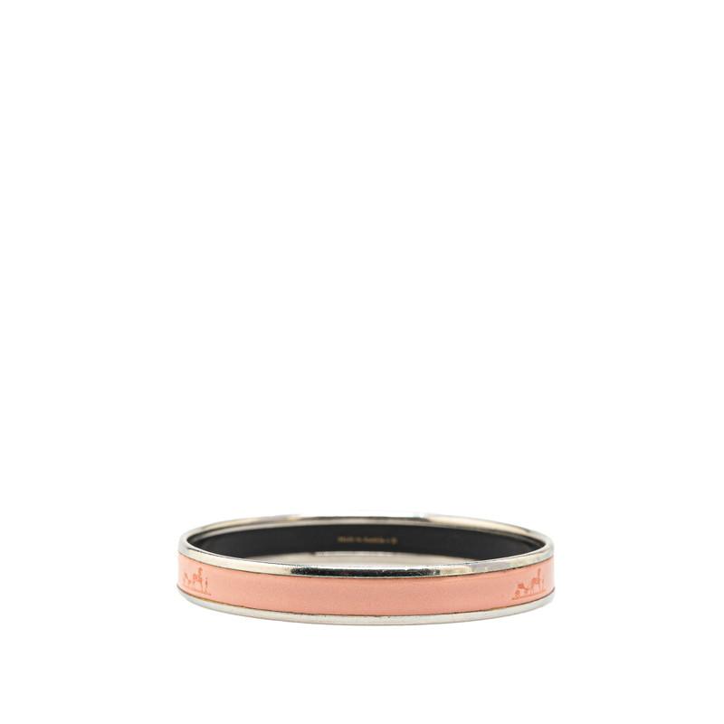 HERMES ピンク バングル 馬のモチーフ　エマイユ HERMES（エルメス） エマイユPM 馬車 ロゴ バングル シルバー ピンク