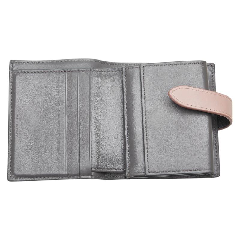 現行　美品　セリーヌ スモールストラップウォレット レザー グレー ピンク セリーヌ レザー スモールストラップ ウォレット 二つ折り財布 ピンク