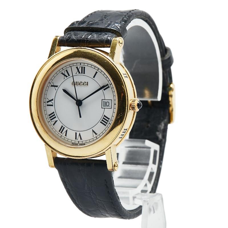 GUCCI（グッチ） 腕時計 7200M クオーツ ホワイト文字盤 メッキ レザー