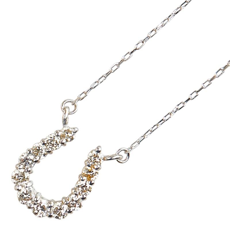 ホースシュー（馬蹄）ホワイトゴールド（K18 WG）ダイヤネックレス