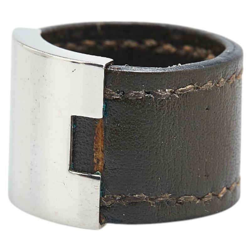 HERMES エルメス ルーリー リング 指輪 カーキ シルバー レザー