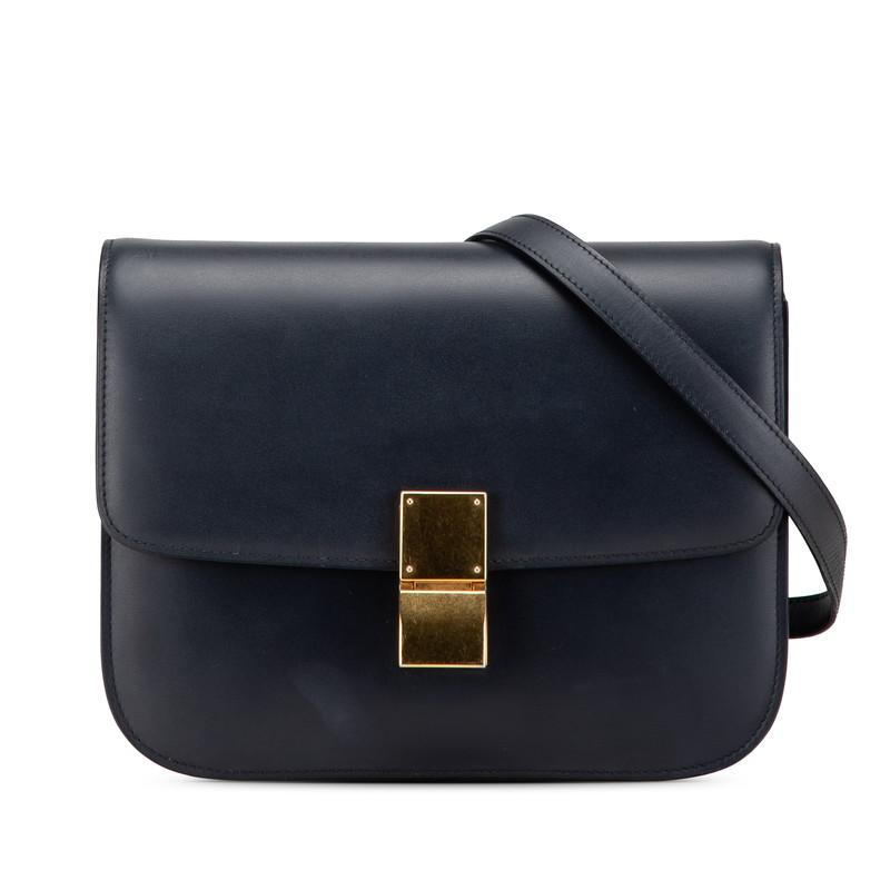 セリーヌ クラシックボックス ミディアム ショルダーバッグ ネイビー CELINE セリーヌ クラシックボックス ミディアム ショルダー