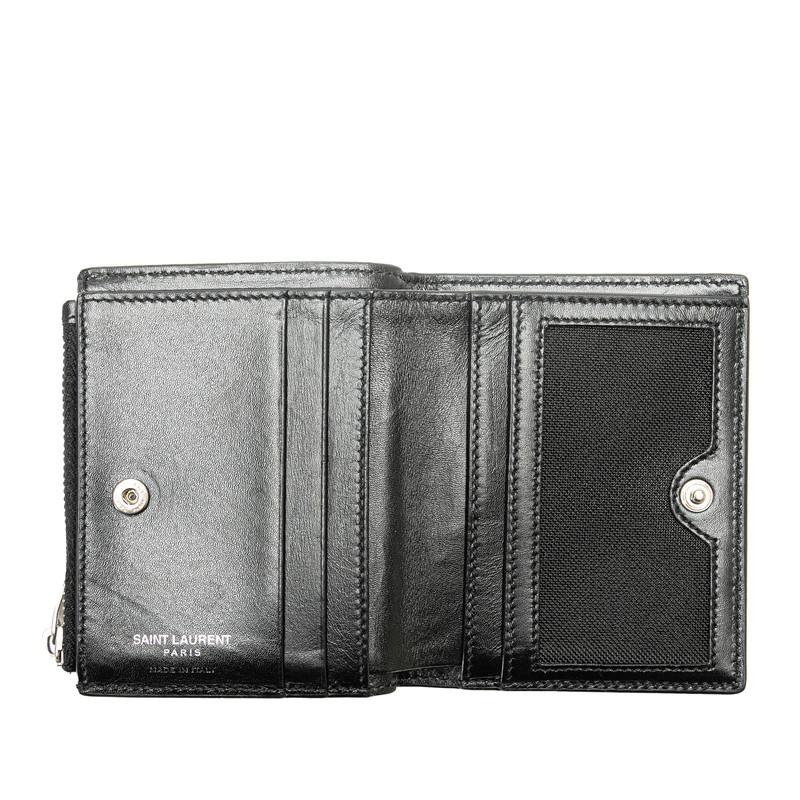 サンローラン ロゴ 二つ折り財布 ブラック レザー レディース SAINT