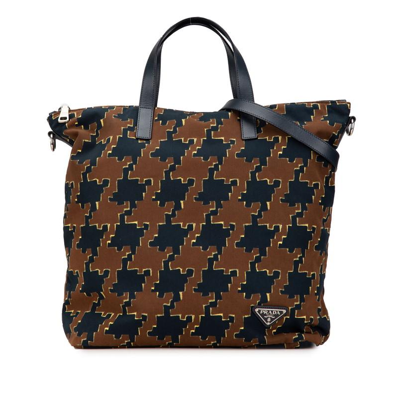 PRADA トートバッグ 肩掛け可三角プレートブラウンA4可能