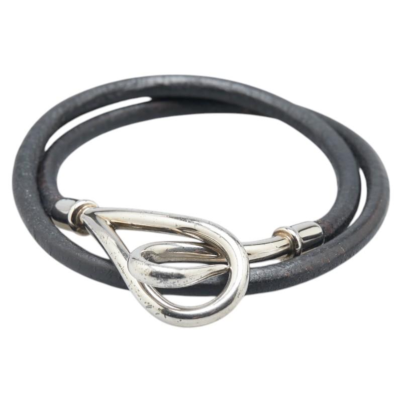 HERMES（エルメス） ジャンボ ブレスレット ブラック シルバー レザー