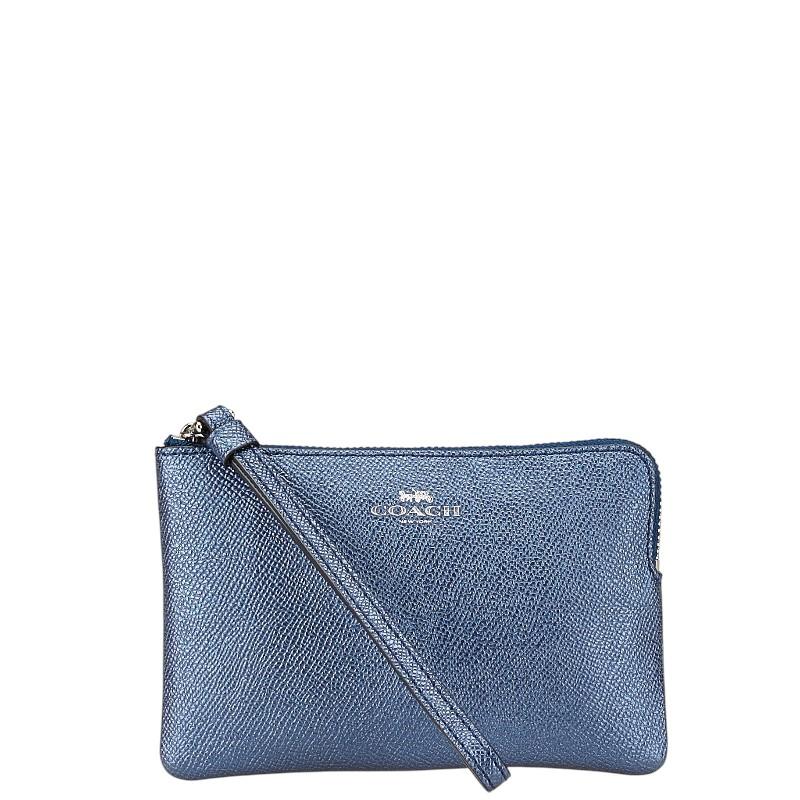 COACH コーチ L字ファスナー ポーチ F21070 ブルー レザー レディース 