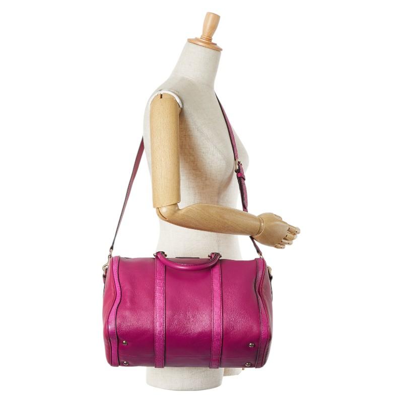 GUCCI グッチ 2way ミニボストン マイクロ シマ レザー ピンク