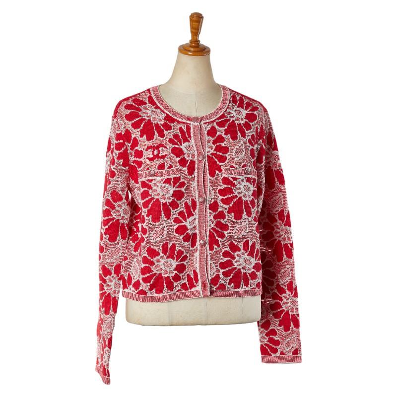 CHANEL シャネル フラワー 花柄 カーディガン サイズ:36 レッド CHANEL シャネル フラワー 花柄 カーディガン サイズ:36 レッド