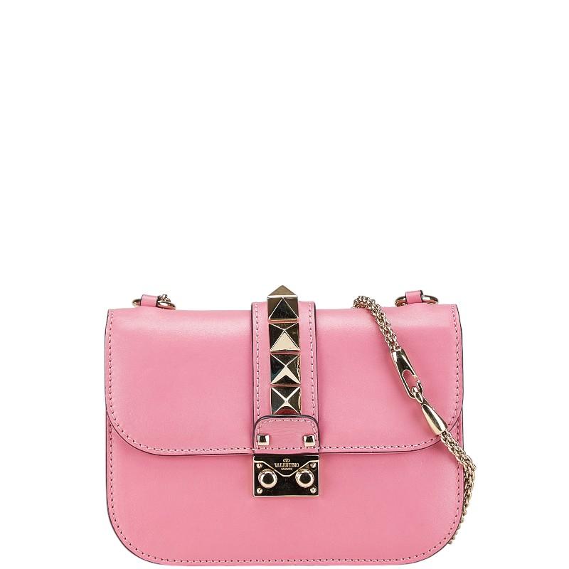 ヴァレンティノ ロックスタッズ チェーン ショルダーバッグ ピンク レザー レディース VALENTINO 【中古】 VALENTINO（ヴァレンティノ） ロックスタッズ チェーン ショルダー