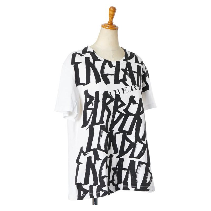 バーバリー ロゴ 半袖Ｔシャツ サイズ:M ホワイト ブラック コットン レディース BURBERRY 【中古】 BURBERRY（バーバリー） ロゴ 半袖Tシャツ サイズ:M ホワイト