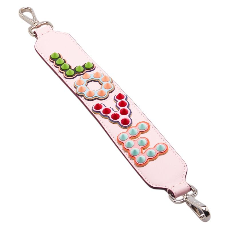 フェンディ ミニストラップユー LOVE スタッズ ロゴ ショルダーストラップ ピンク マルチカラー レザー レディース FENDI 【中古】 FENDI（フェンディ） ミニストラップユー LOVE スタッズ ロゴ