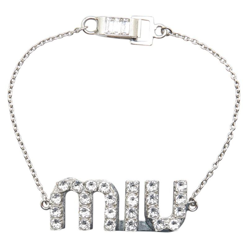超希少/美品✨ミュウミュウ ブレスレット ラインストーン シルバー 大ぶり miu miu（ミュウミュウ） ロゴ ブレスレット シルバー メッキ ライン