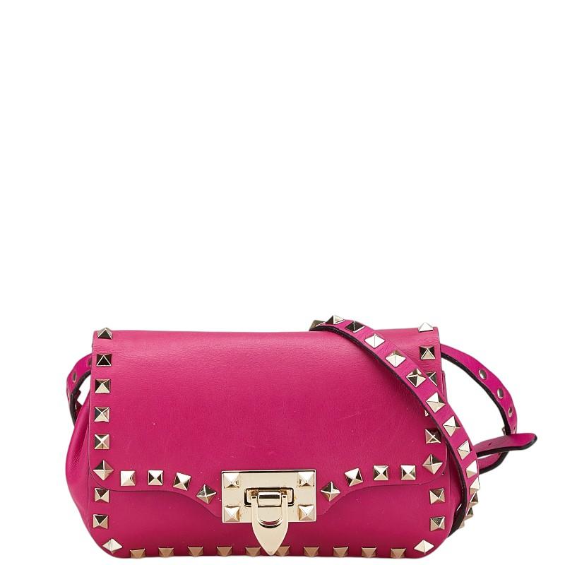ヴァレンティノピンク レザー スタッズ ショルダーバッグ