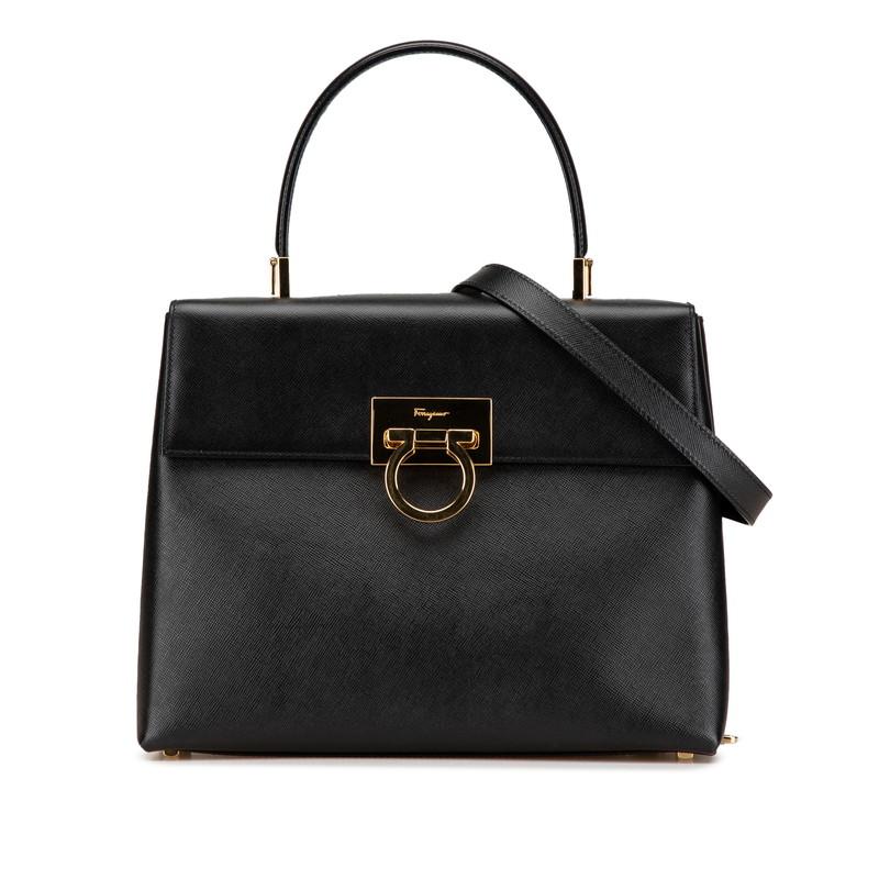 サルヴァトーレフェラガモ ガンチーニ ハンドバッグ ショルダーバッグ 2WAY AF-21 0290 ブラック レザー Salvatore Ferragamo 【中古】 サルヴァトーレフェラガモ ガンチーニ ハンドバッグ ショルダーバッグ