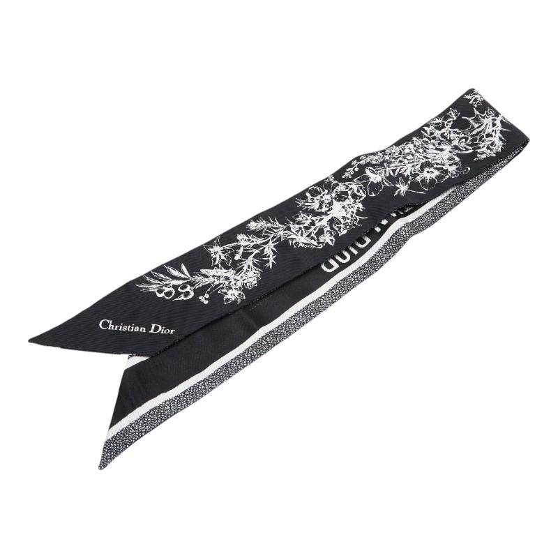 ディオール ミッツァ トワル ドゥ ジュイ フラワー スカーフ ブラック ホワイト シルク レディース Dior 【中古】 ディオール ミッツァ トワル ドゥ ジュイ フラワー スカーフ ブラック