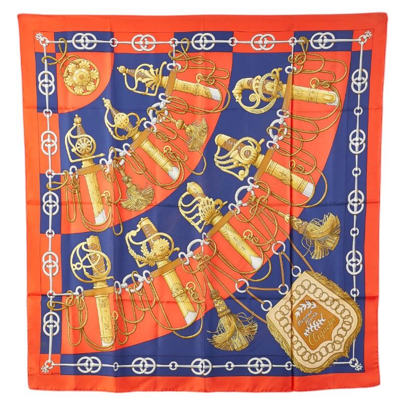 エルメス カレ90 Cliquetis カチカチ 剣柄 スカーフ レッド マルチカラー シルク レディース HERMES 【中古】 HERMES（エルメス） カレ90 Cliquetis カチカチ 剣柄 スカーフ レッド