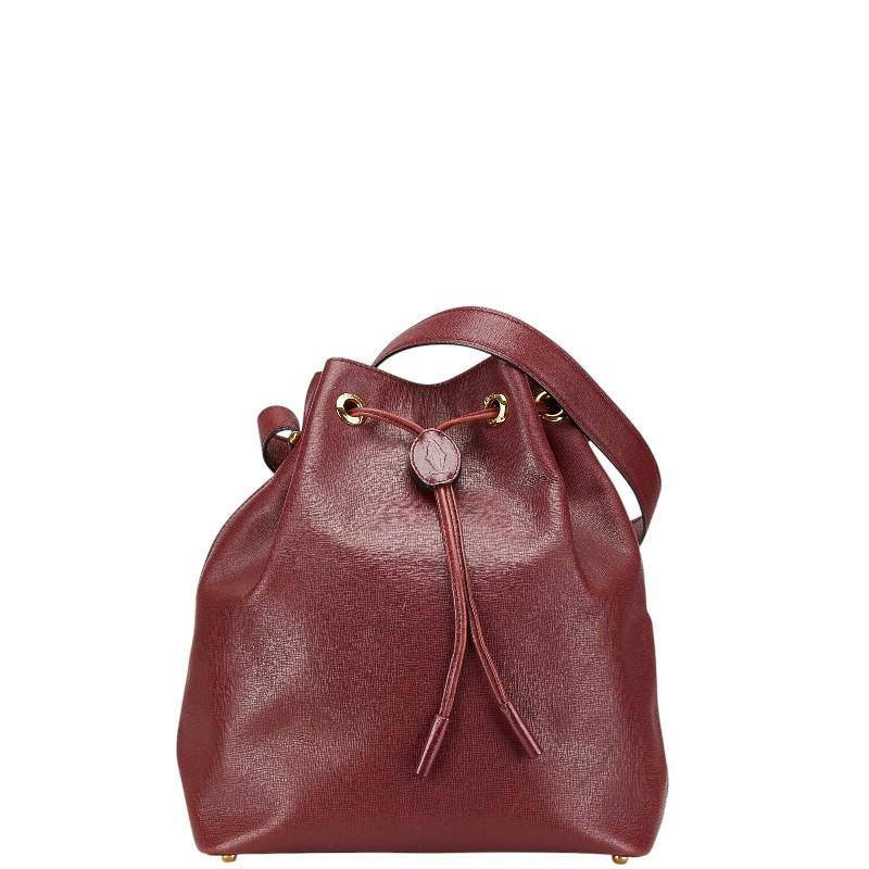 Cartier カルティエ 巾着型 ショルダーバッグ ボルドー レザー